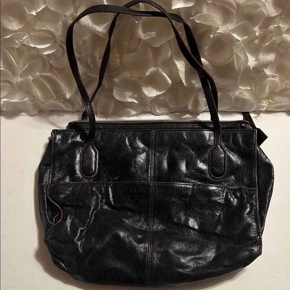HOBO Glossy Black Leather Shoulder Bag